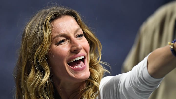 Gisele Bundchen reacts after Super Bowl LIII between the New England Patriots and the Los Angeles Rams at Mercedes-Benz Stadium. 