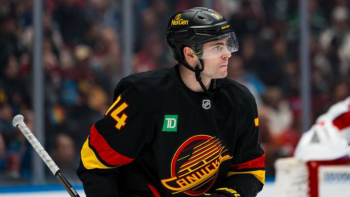 Jan 21, 2026; Vancouver, British Columbia, CAN; Vancouver Canucks forward Jake DeBrusk (74) during a stop in play against the Washington Capitals in the second period at Rogers Arena. Mandatory Credit: Bob Frid-Imagn Images Jan 21, 2026; Vancouver, British Columbia, CAN; Vancouver Canucks forward Jake DeBrusk (74) during a stop in play against the Washington Capitals in the second period at Rogers Arena. Mandatory Credit: Bob Frid-Imagn Images