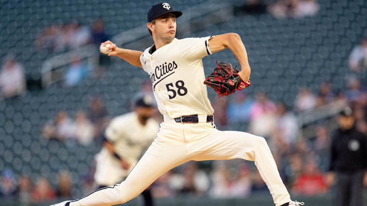 Minnesota Twins pitcher David Festa pitches against the Miami Marlins in the first inning at Target Field in Minneapolis on Sept. 26, 2024. Minnesota Twins pitcher David Festa pitches against the Miami Marlins in the first inning at Target Field in Minneapolis on Sept. 26, 2024.