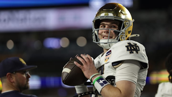 Notre Dame quarterback Riley Leonard can control the game through the air and on the ground. Notre Dame quarterback Riley Leonard can control the game through the air and on the ground.