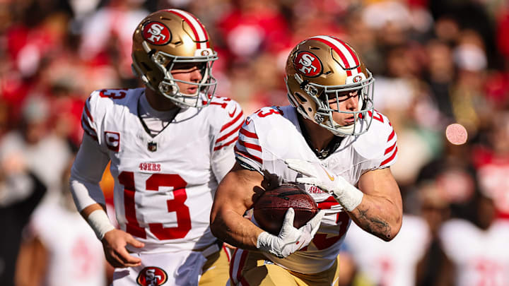 San Francisco 49ers quarterback Brock Purdy and running back Christian McCaffrey San Francisco 49ers quarterback Brock Purdy and running back Christian McCaffrey