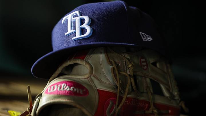Apr 3, 2023; Washington, District of Columbia, USA; A general view of a Tampa Bay Rays hat and glove during the seventh inning of the game against the Washington Nationals at Nationals Park. Mandatory Credit: Scott Taetsch-USA TODAY Sports Apr 3, 2023; Washington, District of Columbia, USA; A general view of a Tampa Bay Rays hat and glove during the seventh inning of the game against the Washington Nationals at Nationals Park. Mandatory Credit: Scott Taetsch-USA TODAY Sports