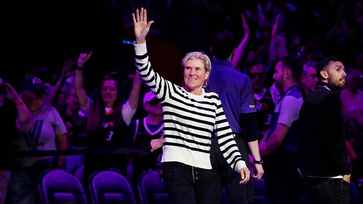 Mercury legend Michele Timms comes on the court during the Ring of Honor ceremony at the Footprint Center on Saturday, May 18, 2024.