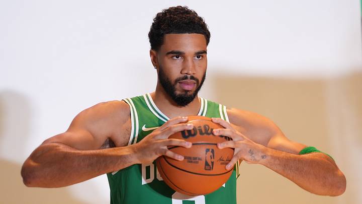 Sep 28, 2026; Boston, MA, USA; Boston Celtics forward/guard Jayson Tatum (0) during media day at Auerbach Center. Mandatory Credit: David Butler II-Imagn Images
