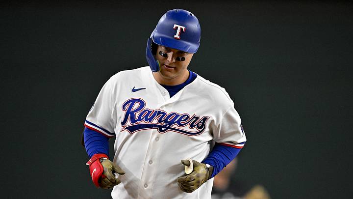 Texas Rangers first baseman Joc Pederson. Texas Rangers first baseman Joc Pederson.