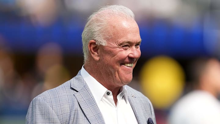 Dallas Cowboys executive vice president Stephen Jones during the game against the Los Angeles Rams at SoFi Stadium. Dallas Cowboys executive vice president Stephen Jones during the game against the Los Angeles Rams at SoFi Stadium.