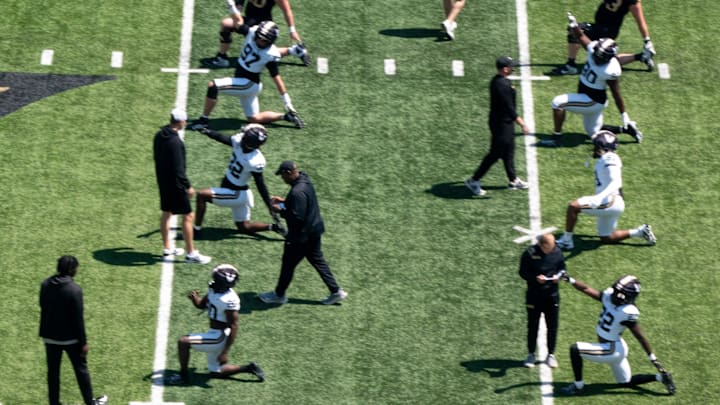 Vanderbilt goes through warmups before the Vanderbilt Football Black and Gold Spring Game at FirstBank Stadium in Nashville, Tenn., Saturday, April 12, 2025. Vanderbilt goes through warmups before the Vanderbilt Football Black and Gold Spring Game at FirstBank Stadium in Nashville, Tenn., Saturday, April 12, 2025.