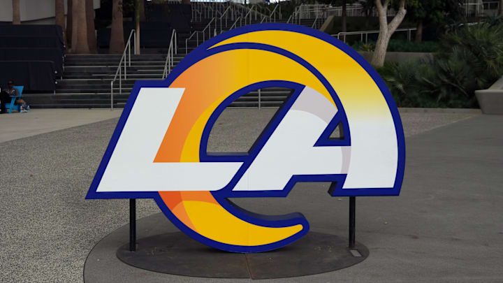 Aug 16, 2025; Inglewood, California, USA; The Los Angeles Rams logo at SoFi Stadium. Mandatory Credit: Kirby Lee-Imagn Images Aug 16, 2025; Inglewood, California, USA; The Los Angeles Rams logo at SoFi Stadium. Mandatory Credit: Kirby Lee-Imagn Images