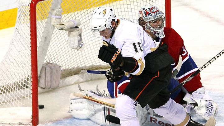 Jan 22, 2011; Montreal, QC, CAN; Anaheim Ducks right wing Corey Perry (11) scores a goal against Montreal Canadiens goalie Carey Price during the second period at the Bell Center. Mandatory Credit: Jean-Yves Ahern-USA TODAY Sports Jan 22, 2011; Montreal, QC, CAN; Anaheim Ducks right wing Corey Perry (11) scores a goal against Montreal Canadiens goalie Carey Price during the second period at the Bell Center. Mandatory Credit: Jean-Yves Ahern-USA TODAY Sports