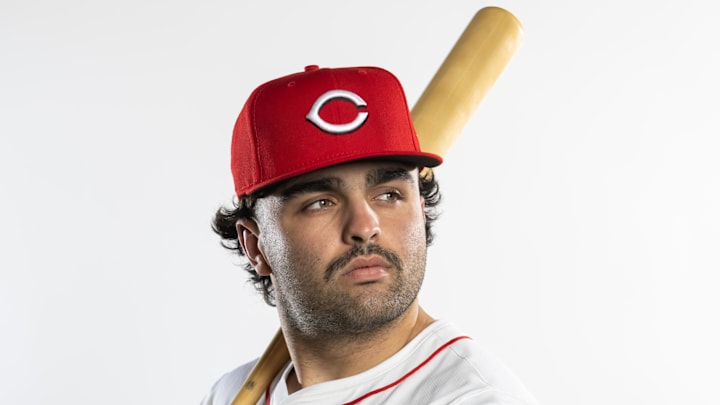 Feb 18, 2025; Goodyear, AZ, USA; Cincinnati Reds infielder Sal Stewart poses for a portrait during Media Day at the Cincinnati Reds Development Complex. Mandatory Credit: Mark J. Rebilas-Imagn Images Feb 18, 2025; Goodyear, AZ, USA; Cincinnati Reds infielder Sal Stewart poses for a portrait during Media Day at the Cincinnati Reds Development Complex. Mandatory Credit: Mark J. Rebilas-Imagn Images