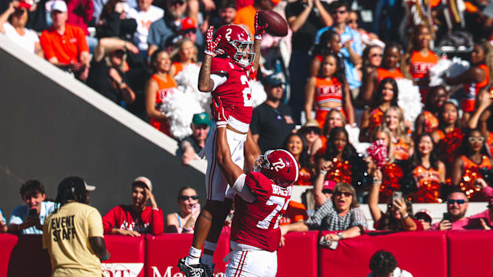 Alabama Center Parker Brailsford Lifts Wide Receiver Ryan Williams After a Touchdown vs. Mercer