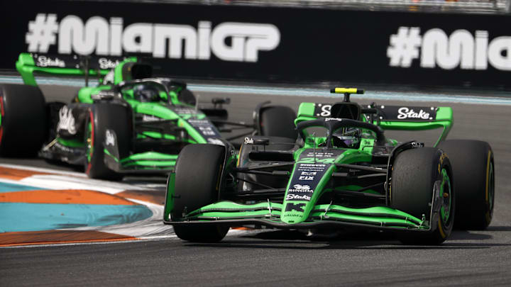 May 5, 2024; Miami Gardens, Florida, USA; Kick Sauber driver Zhou Gunayu (24) during the Miami Grand Prix at Miami International Autodrome. Mandatory Credit: Peter Casey-USA TODAY Sports