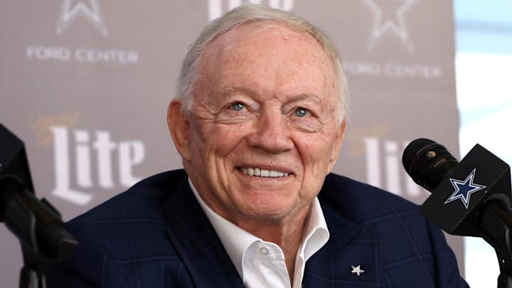 Jan 27, 2025; Frisco, TX, USA; Dallas Cowboys owner Jerry Jones speaks to the media at a press conference at the Star. Mandatory Credit: Tim Heitman-Imagn Images Jan 27, 2025; Frisco, TX, USA; Dallas Cowboys owner Jerry Jones speaks to the media at a press conference at the Star. Mandatory Credit: Tim Heitman-Imagn Images