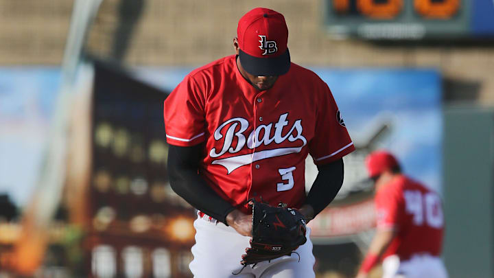 Cincinnati Reds prospect Hunter Greene (3) prepares to deliver another pitch after clocking one at 100 mph.