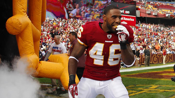November 20, 2011; Landover, MD, USA; Washington Redskins running back Ryan Torain (46) is introduced during pre game ceremonies against the Dallas Cowboys at FedEx Field. The Cowboys won 27-24 in overtime. Mandatory Credit: Geoff Burke-Imagn Images