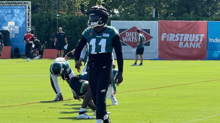 Receiver A.J. Brown gets ready for Day 1 of Eagles training camp.
