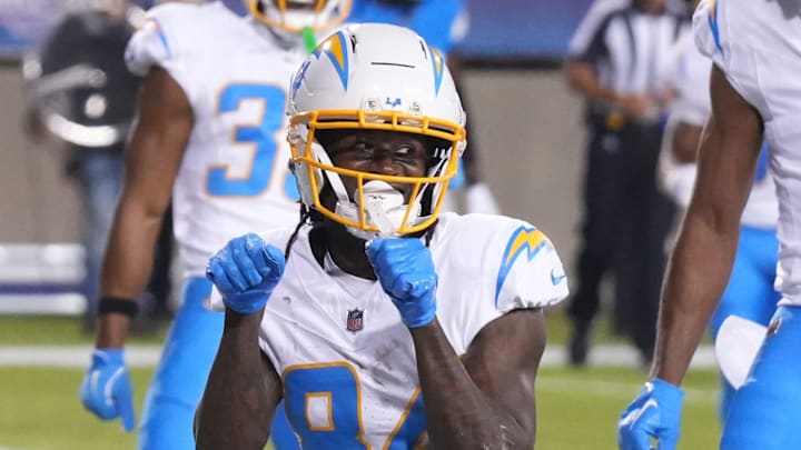 Former Auburn Tigers WR KeAndre Lambert-Smith celebrates his first touchdown with the LA Chargers in the Hall of Fame Game. Former Auburn Tigers WR KeAndre Lambert-Smith celebrates his first touchdown with the LA Chargers in the Hall of Fame Game.
