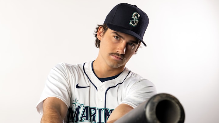 Seattle Mariners infielder Cole Young poses for a portrait during media day Feb. 20 at the Peoria Sports Complex.