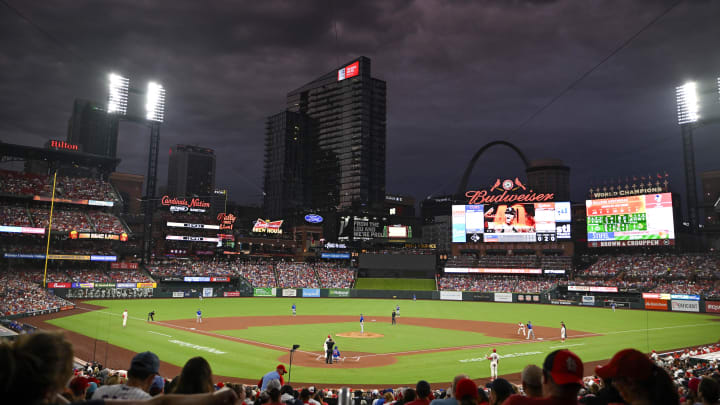 Jul 29, 2023; St. Louis, Missouri, USA;  A general view of Busch Stadium during the second inning of a game between the St. Louis Cardinals and the Chicago Cubs. Mandatory Credit: Jeff Curry-USA TODAY Sports