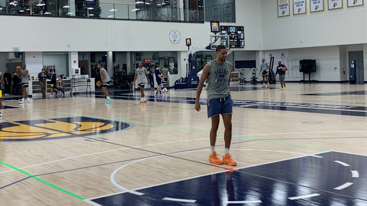 Indiana Pacers guard Tyrese Haliburton works on his free throws at the Indiana Pacers practice facility. (Mandatory Photo Credit: Pacers On SI)