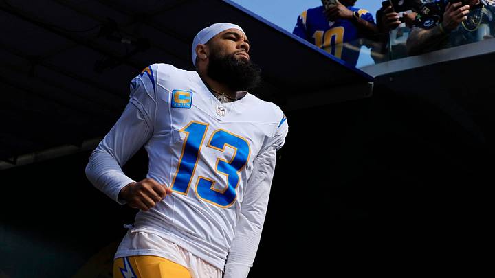 Los Angeles Chargers wide receiver Keenan Allen (13) enters the field before the first quarter of an NFL football game at EverBank Stadium, Sunday, Nov. 16, 2025 in Jacksonville, Fla. The Jacksonville Jaguars defeated the Los Angeles Chargers 35-6. [Corey Perrine/Florida Times-Union]