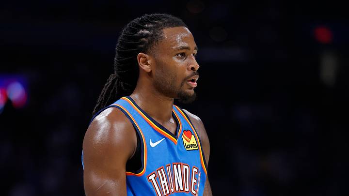 Apr 2, 2026; Oklahoma City, Oklahoma, USA; Oklahoma City Thunder guard Cason Wallace (22) looks across the court during a time out against the Los Angeles Lakers during the second half at Paycom Center. Mandatory Credit: Alonzo Adams-Imagn Images Apr 2, 2026; Oklahoma City, Oklahoma, USA; Oklahoma City Thunder guard Cason Wallace (22) looks across the court during a time out against the Los Angeles Lakers during the second half at Paycom Center. Mandatory Credit: Alonzo Adams-Imagn Images