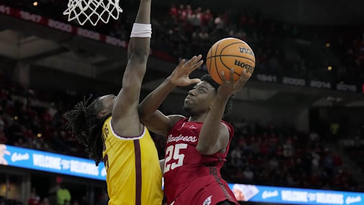 Wisconsin guard John Blackwell (25) is fouled by Minnesota forward Jaylen Crocker-Johnson (5) during the second half of their game Wednesday, January 28, 2026 at the Kohl Center in Madison, Wisconsin. Wisconsin beat Minnesota 67-63. Wisconsin guard John Blackwell (25) is fouled by Minnesota forward Jaylen Crocker-Johnson (5) during the second half of their game Wednesday, January 28, 2026 at the Kohl Center in Madison, Wisconsin. Wisconsin beat Minnesota 67-63.