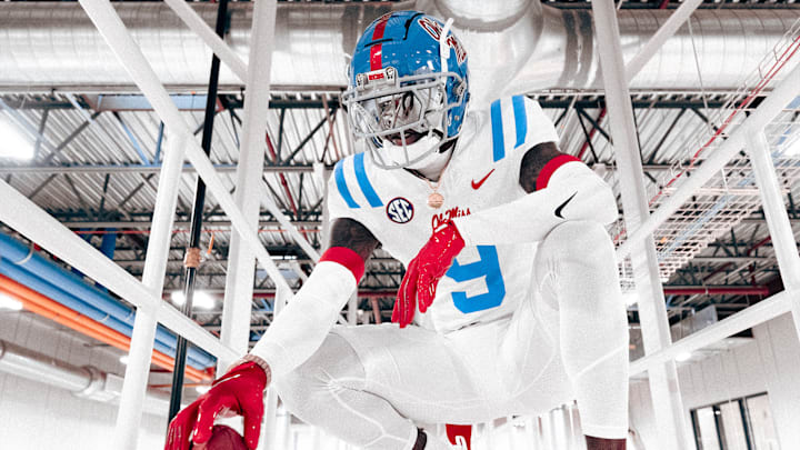 Ole Miss cornerback Trey Amos wearing the Rebels' uniform combination for this weekend's game against Florida.