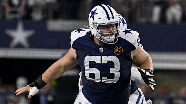 Nov 23, 2023; Arlington, Texas, USA; Dallas Cowboys center Tyler Biadasz (63) in action during the