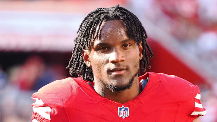 Oct 6, 2024; Santa Clara, California, USA; San Francisco 49ers cornerback Charvarius Ward (7) after the game against the Arizona Cardinals at Levi's Stadium. Mandatory Credit: Kelley L Cox-Imagn Images