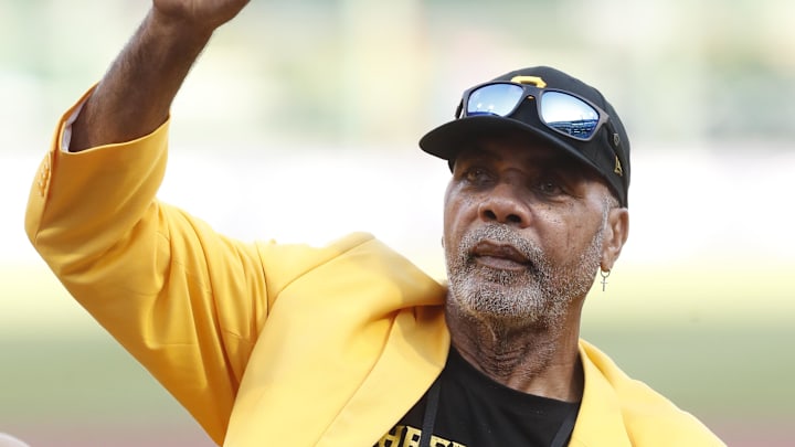 Pittsburgh Pirates former right fielder Dave Parker waves to the crowd during a ceremony honoring those inducted into the 2023 Hall of Fame Class of the Pirates.