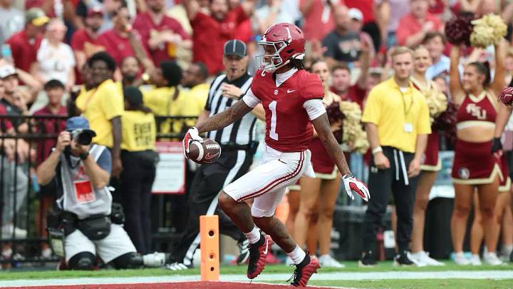 Alabama Wide Receiver Ryan Coleman-Williams (1) in action against Florida State at Bryant-Denny Stadium in Tuscaloosa, AL on Saturday, Sep 19, 2026. Alabama Wide Receiver Ryan Coleman-Williams (1) in action against Florida State at Bryant-Denny Stadium in Tuscaloosa, AL on Saturday, Sep 19, 2026.
