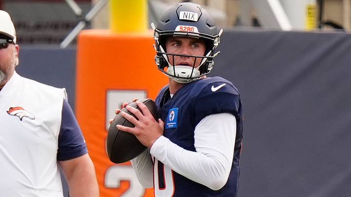 Aug 3, 2026; Englewood, CO, USA; Denver Broncos quarterback Bo Nix (10) warms up during training camp at Broncos Park. Aug 3, 2026; Englewood, CO, USA; Denver Broncos quarterback Bo Nix (10) warms up during training camp at Broncos Park.