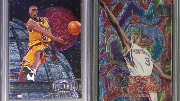 Kobe and Iverson 1990s basketball cards are surging in 2026, led by demand for iconic designs like these.