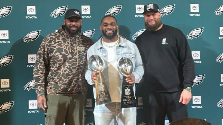 Brandon Graham at his retirement press conference flanked by Fletcher Cox and Lane Johnson. Brandon Graham at his retirement press conference flanked by Fletcher Cox and Lane Johnson.
