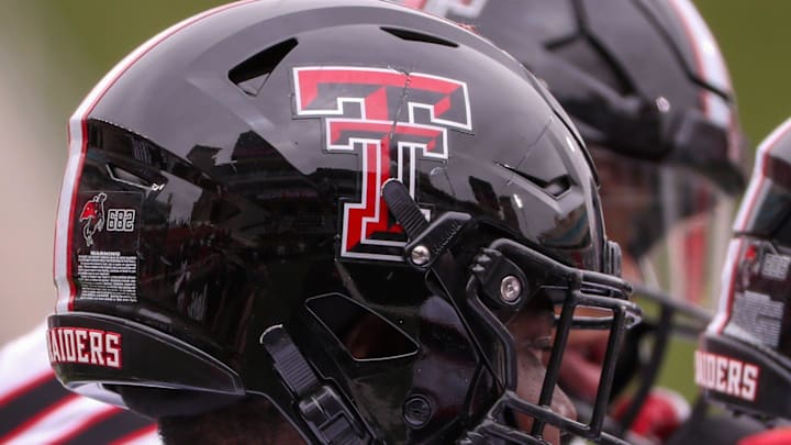 D'Anthis Upshaw Jr.'s helmet is seen before the Texas Tech football team's spring game, Saturday, April 19, 2025, at Jones AT&T Stadium.
