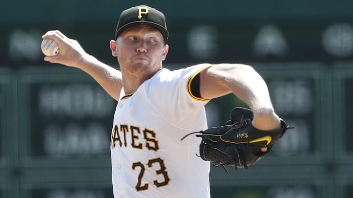 Pittsburgh Pirates starting pitcher Mitch Keller (23) delivers a pitch against the Kansas City Royals during the first inning at PNC Park. 