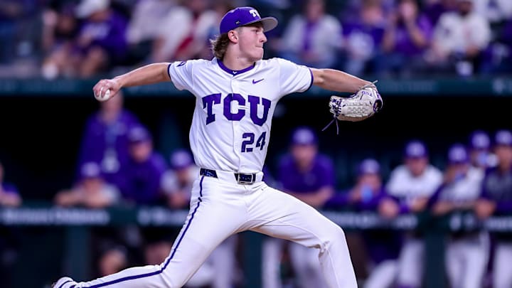 TCU RHP Trever Baumler in his start against Kansas State. Baumler is 1-1 on the season and will get the start on Sunday against Southern Miss. 