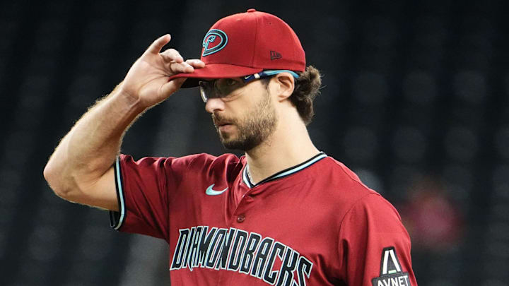 Arizona Diamondbacks pitcher Zac Gallen (23) prepares to face the Texas Rangers in the first inning at Chase Field on Sept. 3, 2025. Arizona Diamondbacks pitcher Zac Gallen (23) prepares to face the Texas Rangers in the first inning at Chase Field on Sept. 3, 2025.