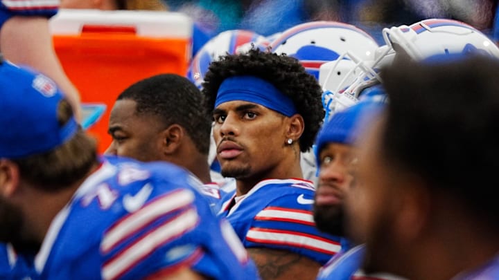 Buffalo Bills wide receiver Keon Coleman (0) watches the play on the Jumbotron during second half action at the Bills home game against the New York Jets at Highmark Stadium in Orchard Park on Dec. 29, 2024. Buffalo Bills wide receiver Keon Coleman (0) watches the play on the Jumbotron during second half action at the Bills home game against the New York Jets at Highmark Stadium in Orchard Park on Dec. 29, 2024.