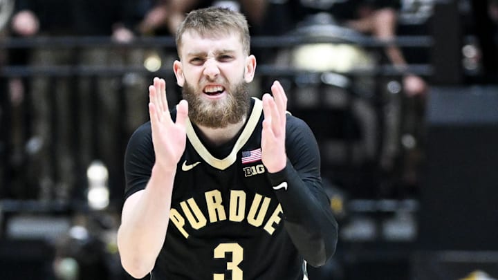 Purdue Boilermakers guard Braden Smith (3) celebrates after a play Purdue Boilermakers guard Braden Smith (3) celebrates after a play