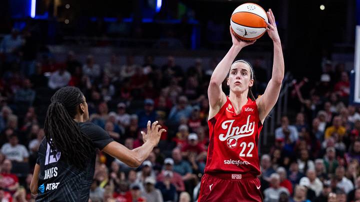 May 22, 2026; Indianapolis, Indiana, USA; Indiana Fever guard Caitlin Clark (22) shoots the ball while Golden State Valkyries guard Tiffany Hayes (15) defends in the second half at Gainbridge Fieldhouse. Mandatory Credit: Trevor Ruszkowski-Imagn Images May 22, 2026; Indianapolis, Indiana, USA; Indiana Fever guard Caitlin Clark (22) shoots the ball while Golden State Valkyries guard Tiffany Hayes (15) defends in the second half at Gainbridge Fieldhouse. Mandatory Credit: Trevor Ruszkowski-Imagn Images