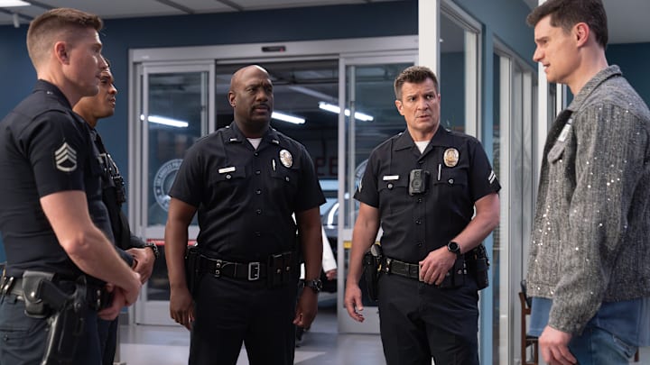 THE ROOKIE - “Mutiny And The Bounty” - The team helps Skip Tracer Randy when his new love interest is kidnapped. Meanwhile, Angela and Nyla enlist their moms to help catch a con artist, and Wesley is threatened to drop a case. TUESDAY, MAY 6 (9:00-10:01 p.m. EDT) on ABC. (Disney/Mike Taing) 
ERIC WINTER, DERIC AUGUSTINE, RICHARD T. JONES, NATHAN FILLION, FLULA BORG