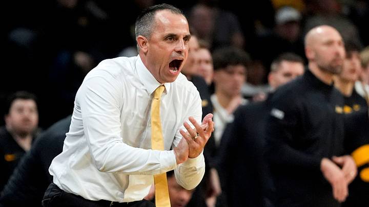 Iowa head coach Ben McCollum reacts during a basketball game against the Xavier Musketeers Nov. 14, 2025 at Carver-Hawkeye Arena in Iowa City, Iowa.