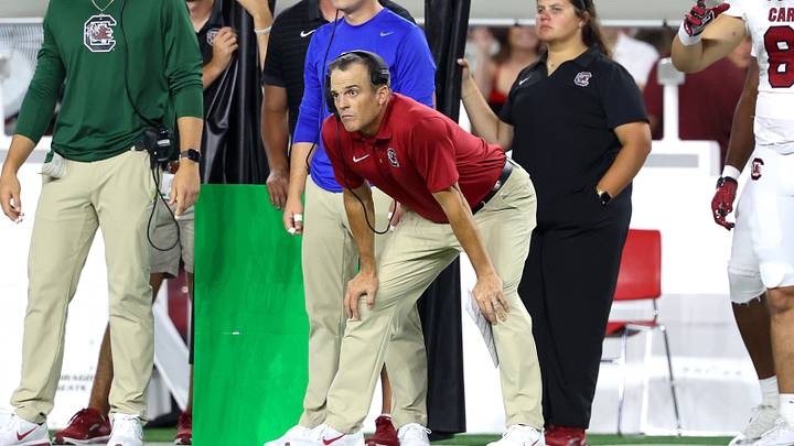 Sep 26, 2026; Tuscaloosa, Alabama, USA;  South Carolina Gamecocks head coach Shane Beamer observes from the sideline during the second quarter against the Alabama Crimson Tide at Saban Field at Bryant-Denny Stadium.  Mandatory Credit: David Leong-Imagn Images
