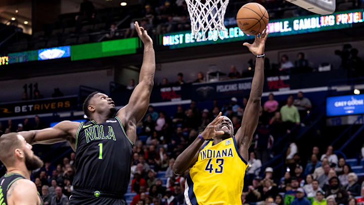 Mar 1, 2024; New Orleans, Louisiana, USA;  Indiana Pacers forward Pascal Siakam (43) drives to the