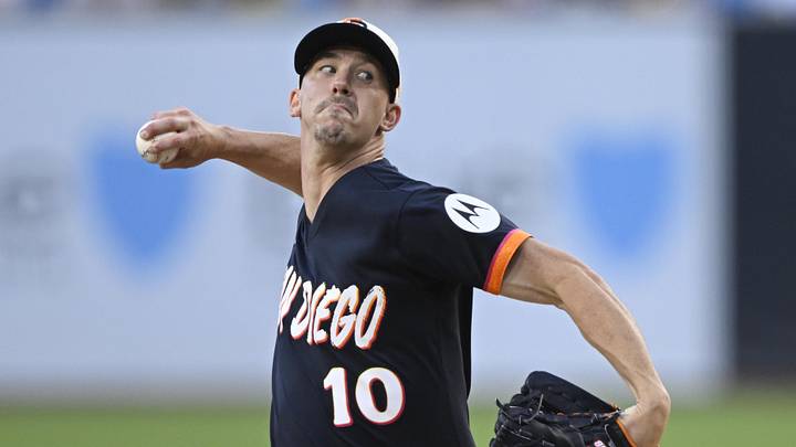 Jun 26, 2026; San Diego, California, USA; San Diego Padres pitcher Walker Buehler (10) delivers during the second inning against the Los Angeles Dodgers at Petco Park. Mandatory Credit: Denis Poroy-Imagn Images
