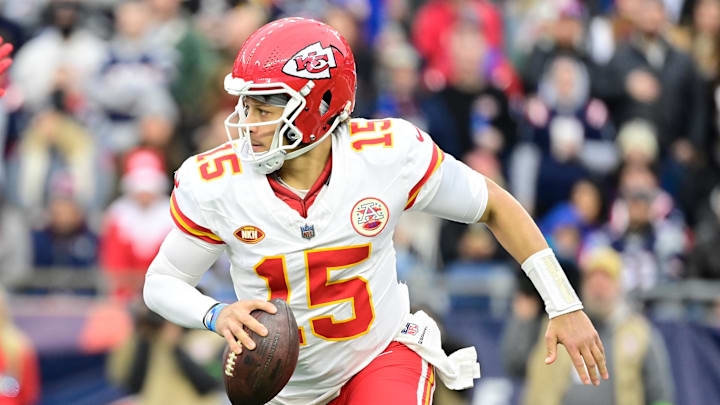 Dec 17, 2023; Foxborough, Massachusetts, USA; Kansas City Chiefs quarterback Patrick Mahomes (15) Dec 17, 2023; Foxborough, Massachusetts, USA; Kansas City Chiefs quarterback Patrick Mahomes (15)