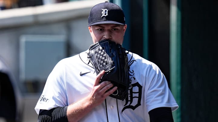 Detroit Tigers pitcher Tarik Skubal (29) walks off the field for a pitching change during the seventh inning against Milwaukee Brewers.