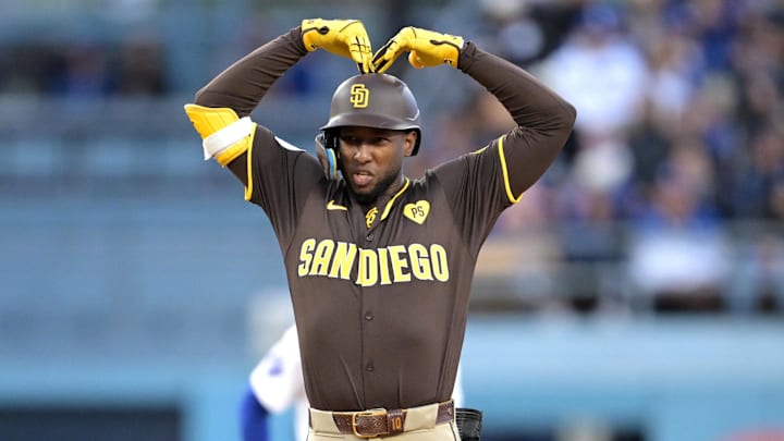 Apr 14, 2024; Los Angeles, California, USA;  San Diego Padres outfielder Jurickson Profar (10)